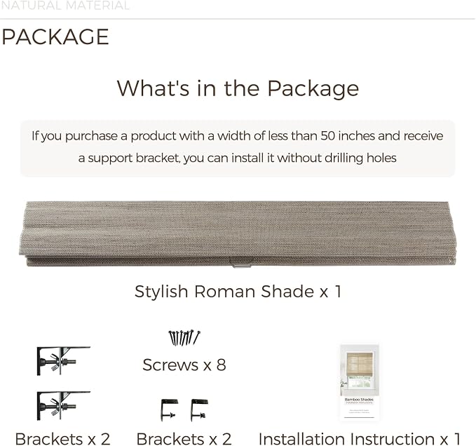 TWOPAGES Natural Woven No Drill Roman Shades, Custom Cordless Blackout Bamboo - Image 6