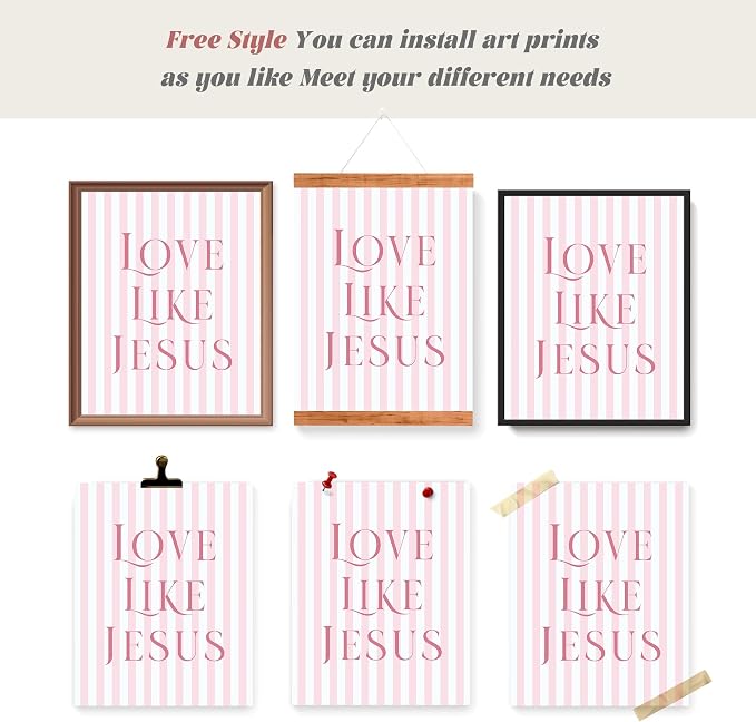 LARTSFRO Coquette Pink Bow Jesus Wall Art Decor Posters, Light Pink Bow - Image 4