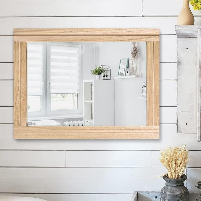 AAZZKANG Rustic Mirrors for Wall Rectangle Wood Frame Mirror 50 x 40 cm - Image 4