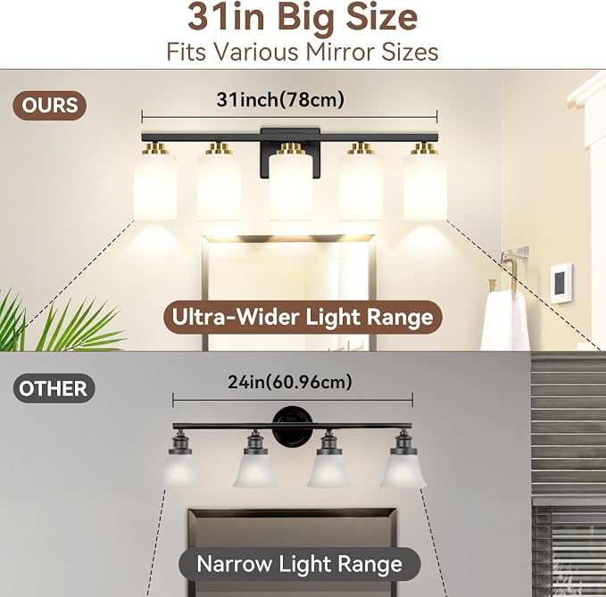 5-Light Bathroom Light Fixtures, Classic Wall Light Fixture - Image 6
