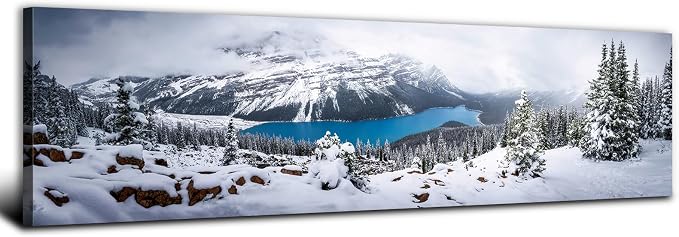 Snow Mountain Canvas Wall Art White Clouds Misty Forest Landscape Prints by AREBOLOLLC