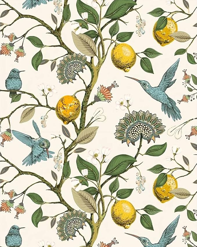 Blue Bird Self Adhesive Wallpaper Fresh Lemon Tree Peel and Stick Wallpaper by Meihodan