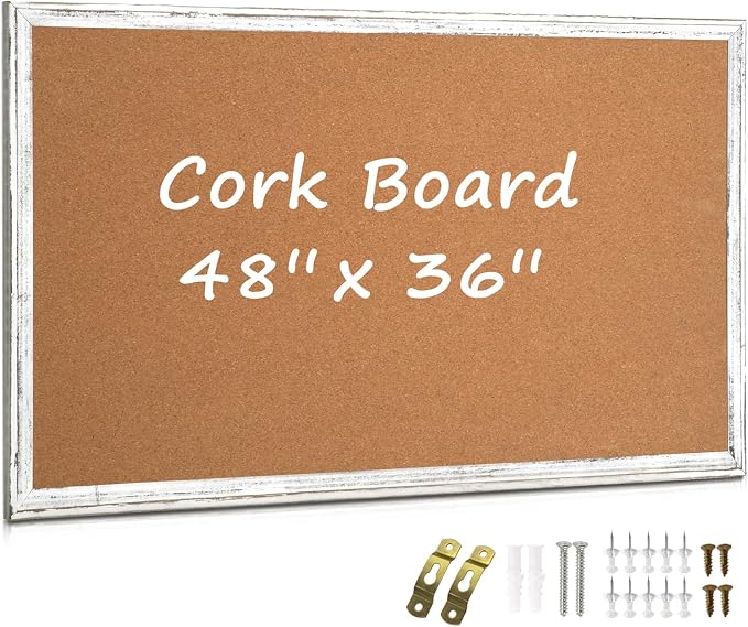 Large Cork Board, Big Bulletin Board White Framed Corkboard by QUEENLINK