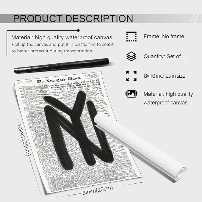 noxozoqm Black and White Newspaper Wall Art Vintage New York City Poster Trendy - Image 2