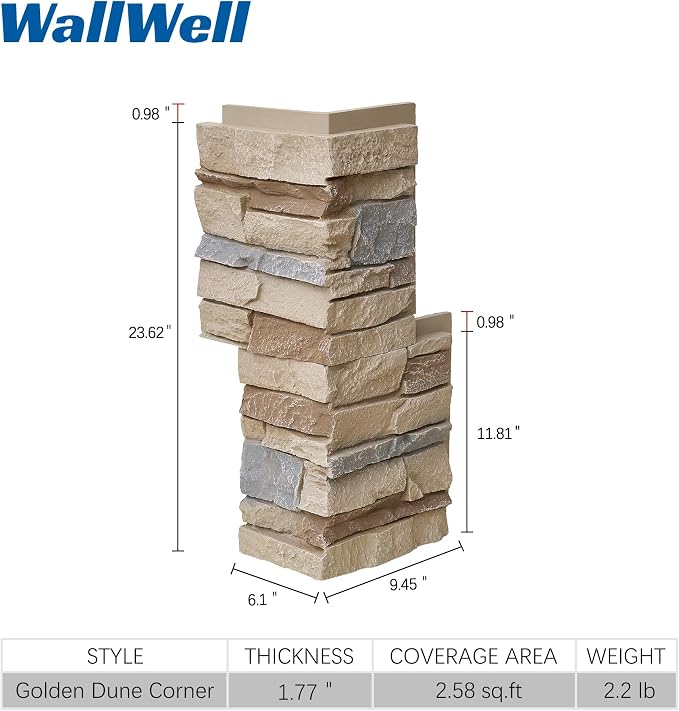 1.77 Inch Deep 3D Faux Stone Corner Panels Matching 8 Piece Set - Image 6
