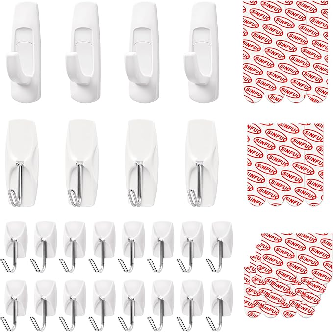 Sinfuo 24 Hooks for Hanging Variety Pack, Adhesive Wall Hooks Heavy Duty by Sinfuo
