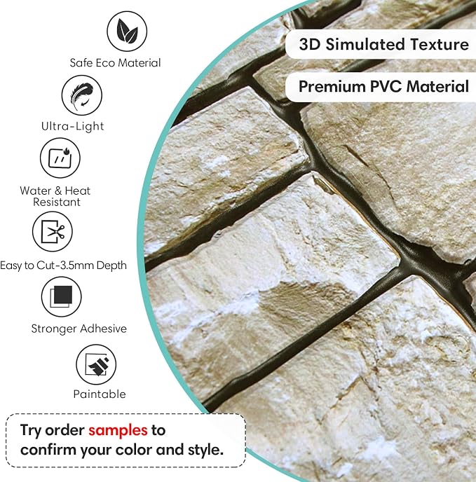 Commomy 12 pcs Faux Stone 3D Wall Panels Peel and Stick - Image 3