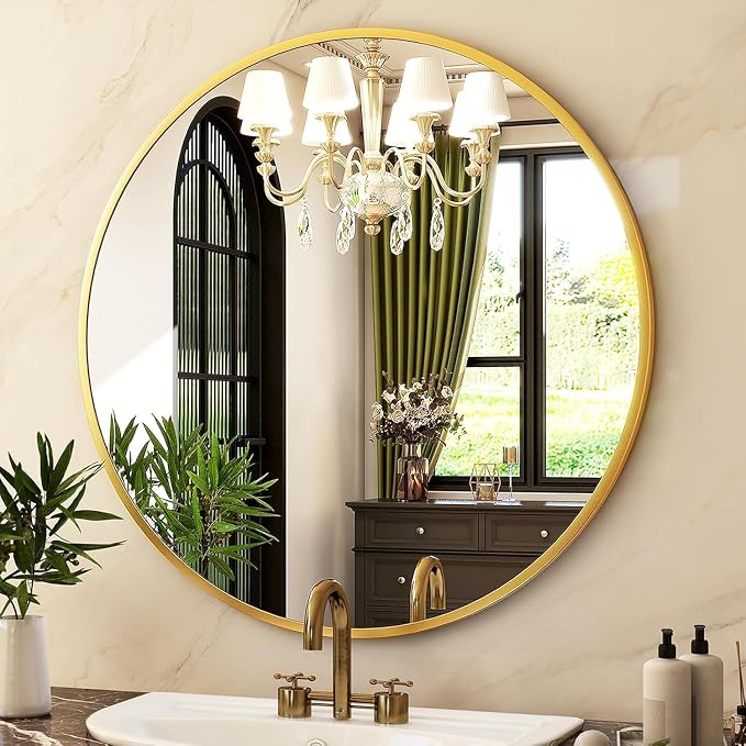 HARRITPURE Round Mirror 19.6 Gold Wall Mounted Circle Mirrors Vanity Mirror - Image 7