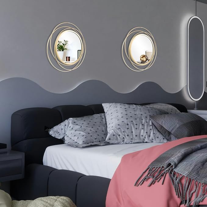 2 Set. Circle Mirrors for Wall Decor for Living Room Bedroom Bathroom Entryway - Image 3