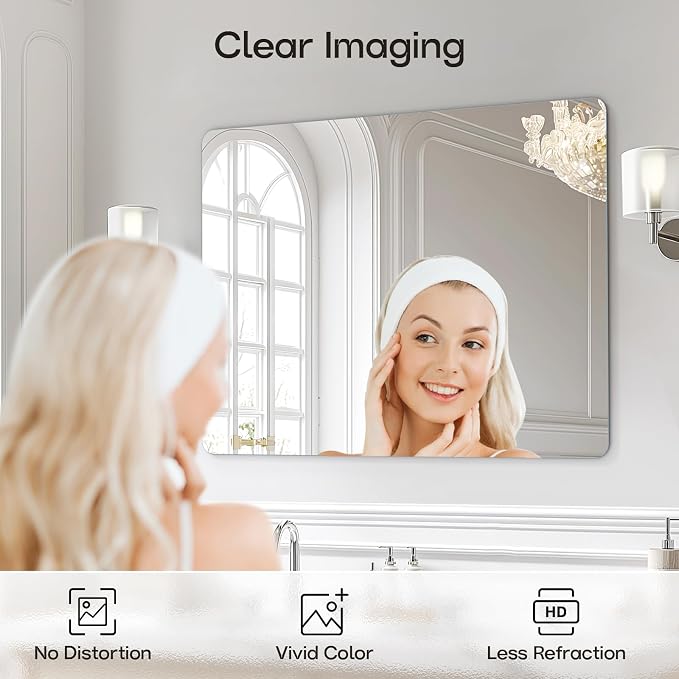 USHOWER 40x30 Inch Large Frameless Bathroom Mirror, Rectangle Wall Vanity Mirror - Image 2