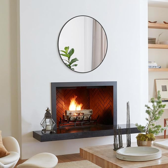 WallBeyond Round Wall Mirror 28 inch Black Large Circle Mirror - Image 4
