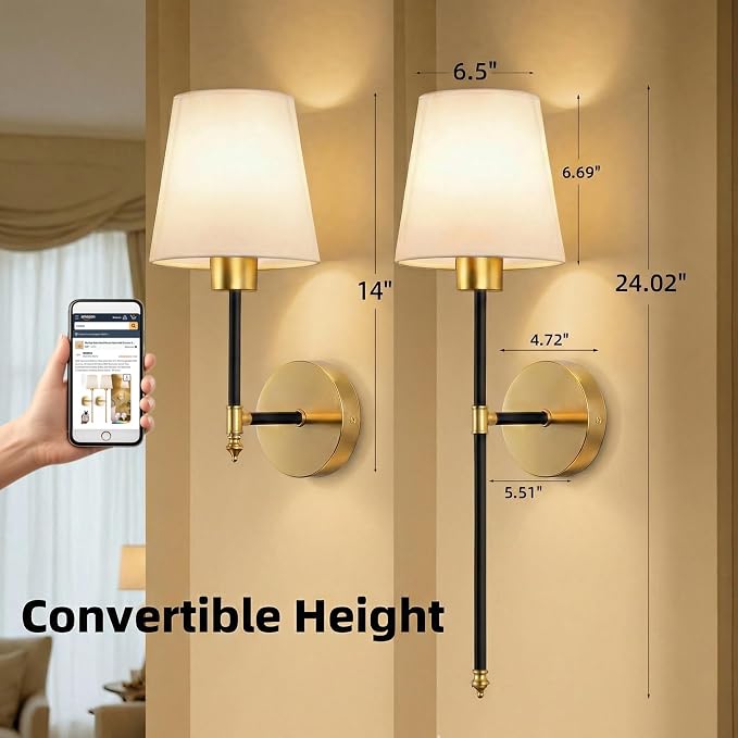 IRONPAX Wall Sconces Battery Operated Set of 2, Wireless Rechargeable Wall - Image 2
