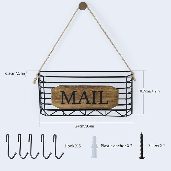 SRIWATANA Mail Organizer Wall Mount, Rustic Mail Holder Key Holder - Image 9