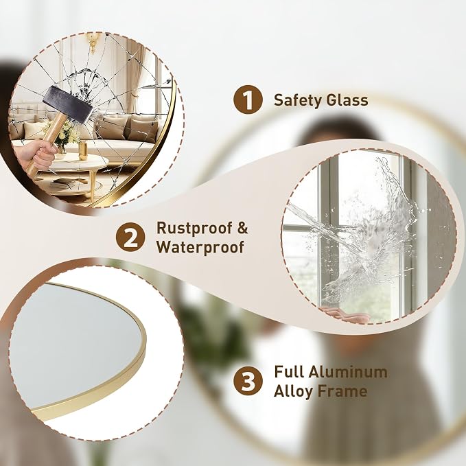 NEWBULIG 24 Inch Round Wall Mirror, Bathroom Mirror - Image 4