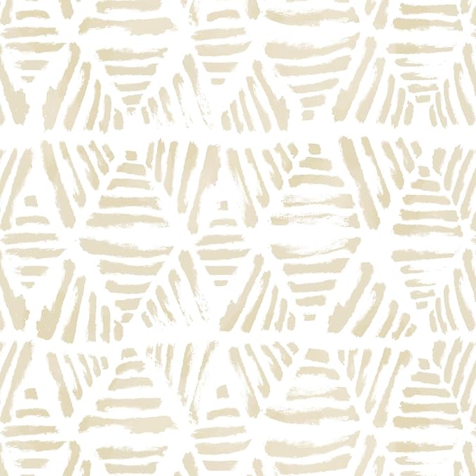 Peel and Stick Wallpaper Boho Wallpaper 17.3" x 393" Geometric Beige and White by Fiula