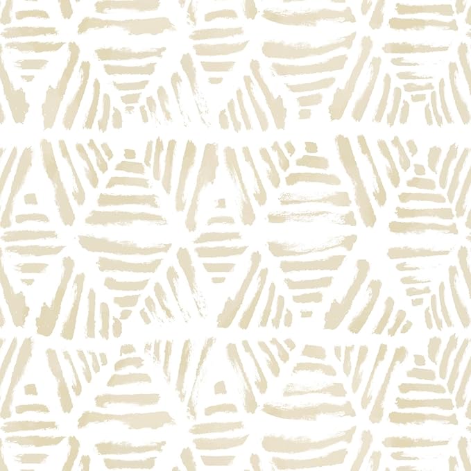 Peel and Stick Wallpaper Boho Wall Paper Geometric Beige and White Contact by Fiula