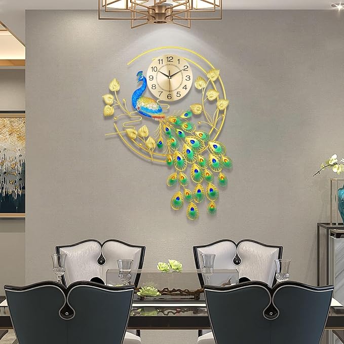 36.6 Inch Large Peacock Wall Clock Non-Ticking Silent, Creative Decorative - Image 4