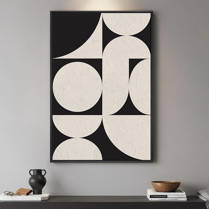 Framed Black and White Abstract Wall Art, Large Modern Canvas Prints Paintings by Cuspin