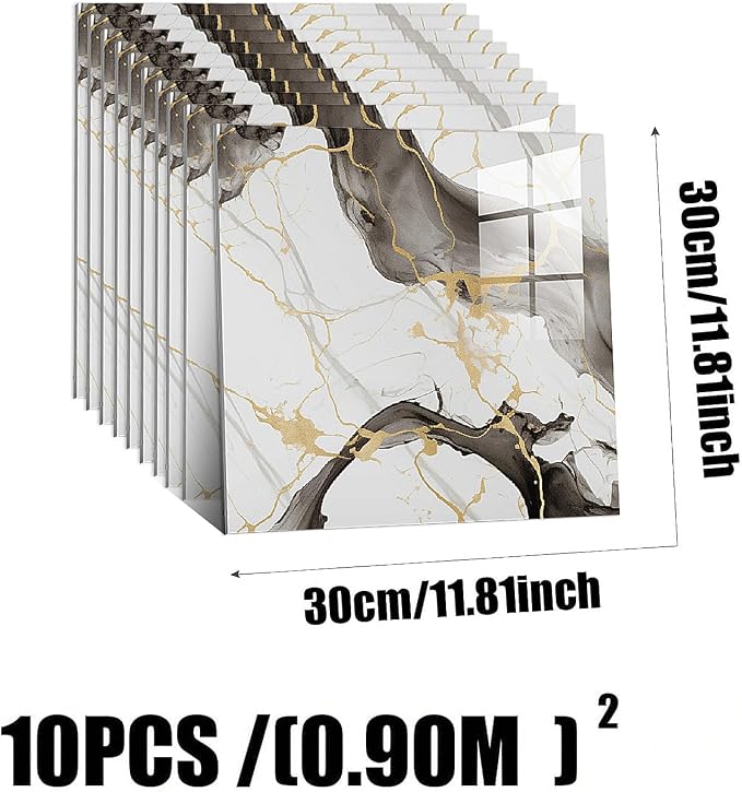 10pcs Peel and Stick Tile Shower Waterproof Marble Tiles Wall Panels, - Image 3