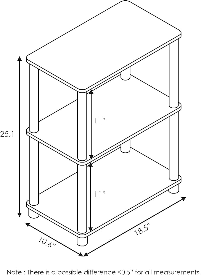 Furinno TURN-N-TUBE Storage Shelves, 3-Tier Book Shelf, Corner Shelf, Toolless - Image 2