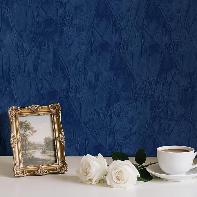 30" x 160" Large Self Adhesive Velvet Wallpaper Blue Flocking Liner Blue Felt - Image 6