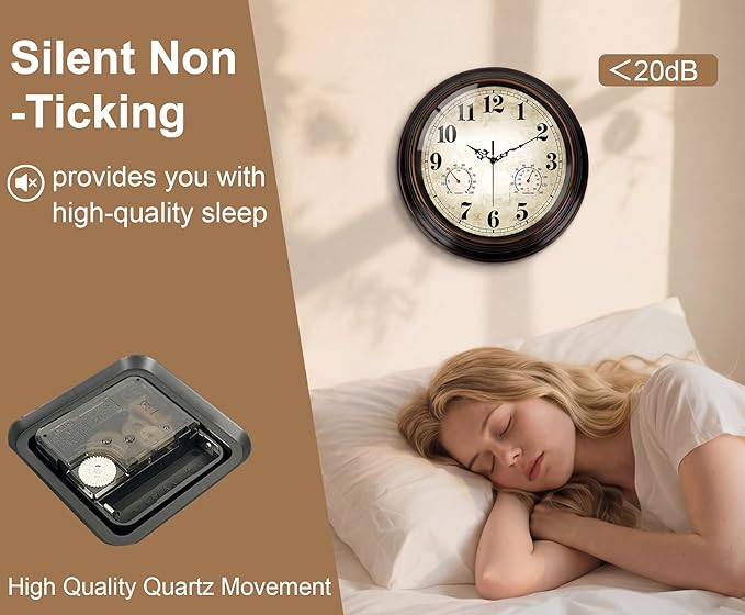 Vintage Wall Clock 16 Inch Quartz Silent Non-Ticking Analog Clock - Image 4
