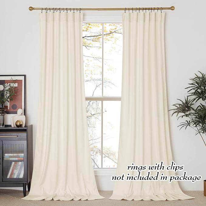 NICETOWN Thermal Insulated Velvet Curtains Ivory 96 Inch Length, Heavy Duty - Image 2