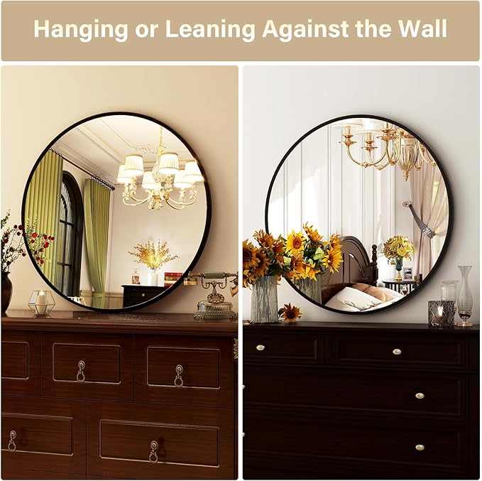 HARRITPURE Round Mirror 24 Black Wall Mounted Circle Mirrors Vanity Mirror - Image 7