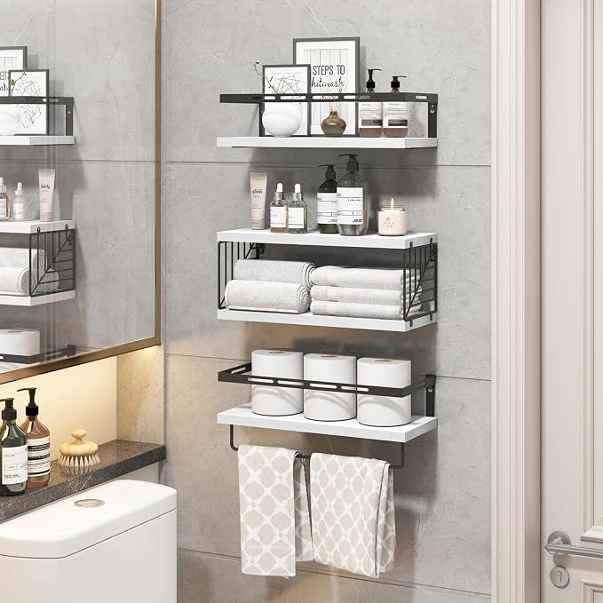 Fixwal Wall Mounted Bathroom Shelves Over Toilet, Rustic Wood Floating Shelves - Image 5