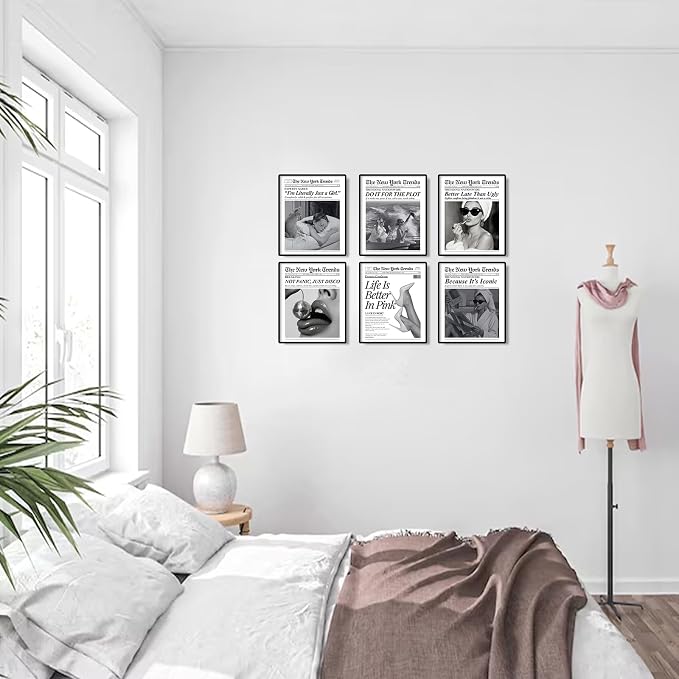 uniro Trendy Newspaper Wall Art Prints, Vintage Black & White Newspaper Wall - Image 4