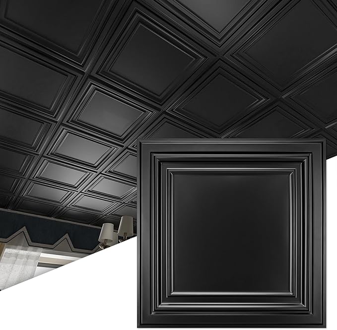 Art3d 12-Pack PVC Drop Ceiling Tiles, 2ft x 2ft, Matte Black by Art3d