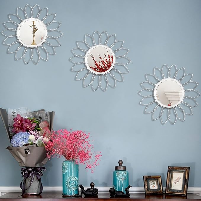 3 Pack Metal Mirrors for Wall Sunburst Wall Mirrors Home Décor Decorative - Image 3