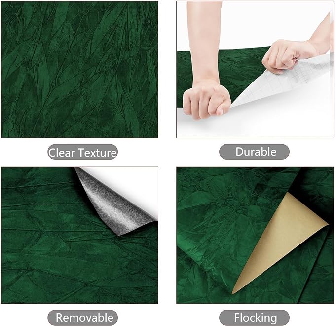 Yenhome 24"X393" Green Velvet Wallpaper Stick and Peel Vintage Green Wallpaper - Image 6