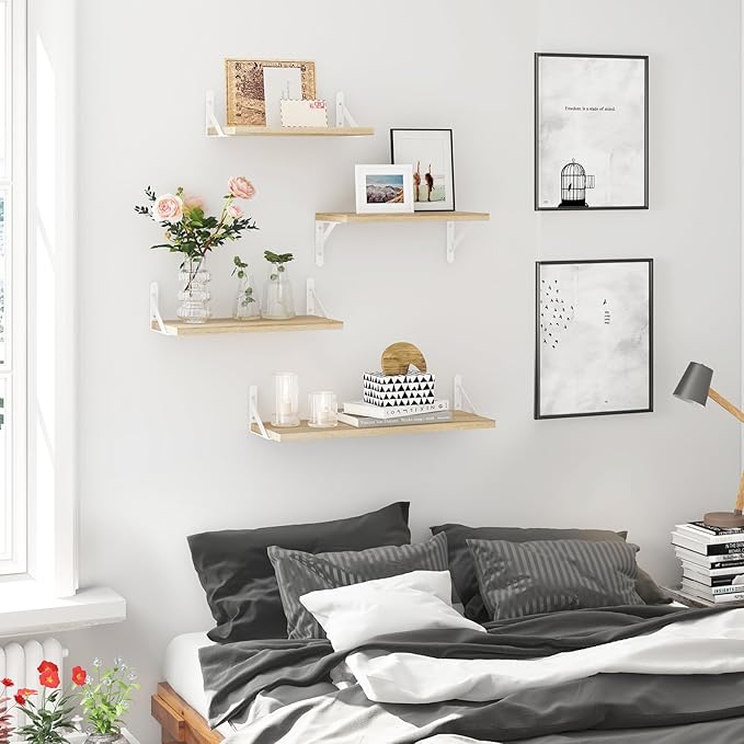 YGEOMER Floating Shelves for Wall, Different Sizes Natural Wood Wall Shelves - Image 2