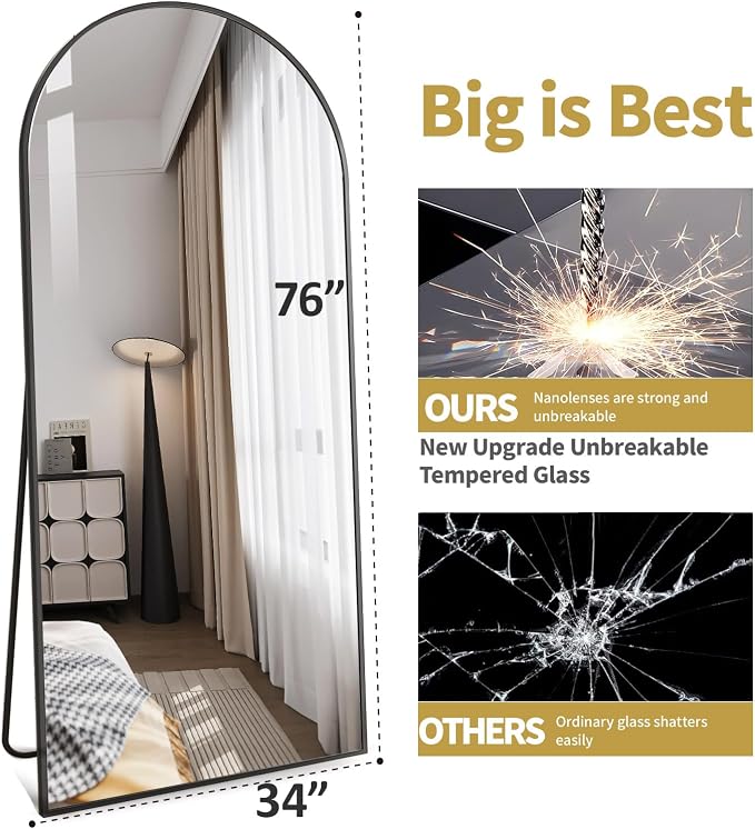 DMWOODFL 76x34 Inch Arched Full Length Mirror - Image 2