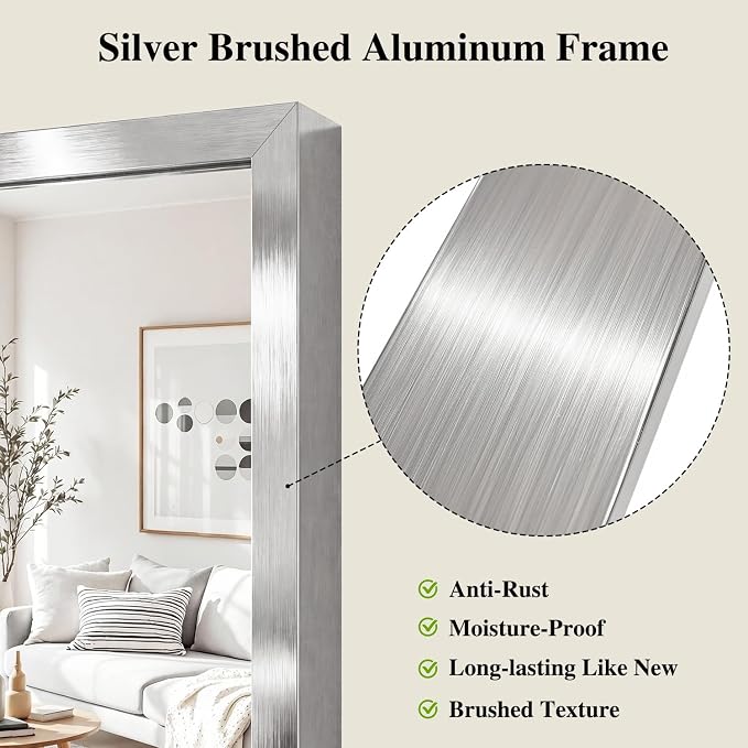 Koonmi Silver Rectangle Wall Mirror, 24x32 Inch Bathroom Mirror, Aluminum Frame - Image 7