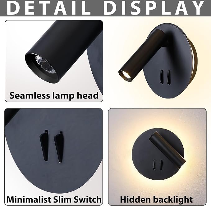 ZEROUNO Hardwired Sconces Wall Mounted Reading Lights - Image 5