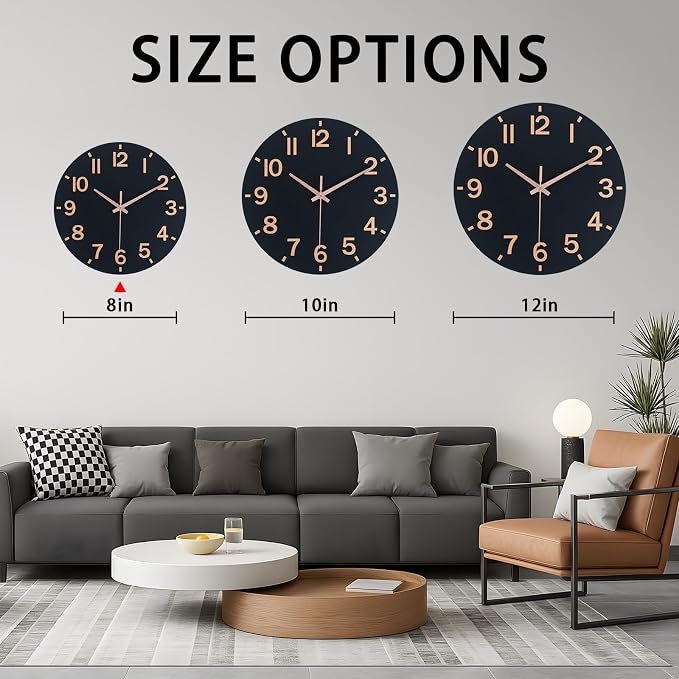 HZDHCLH Wall Clock 8 Inch Silent Non Ticking Wood Battery Operated Black Wooden - Image 5