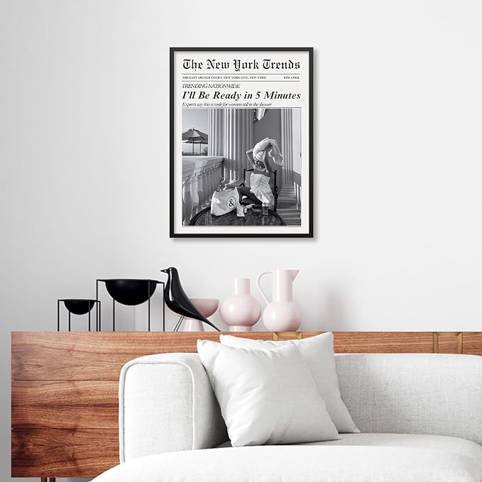 Vintage Newspaper Black Framed Wall Art Trendy Black and White Aesthetic - Image 4