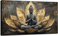Large Buddha Lotus Canvas Wall Art Abstract Gold and Grey Zen Buddhism Decor by TXNXFKSUWallArt