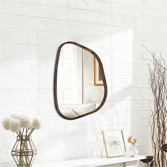 Asymmetrical Mirror Irregular Oval Wall Mirror Modern Wood Frame Unique Shape - Image 2
