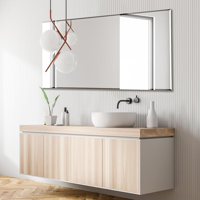 Ruomeng Rectangle Wall Mirror Frameless Bathroom Mirror 48” x 30" Beveled Edge - Image 2