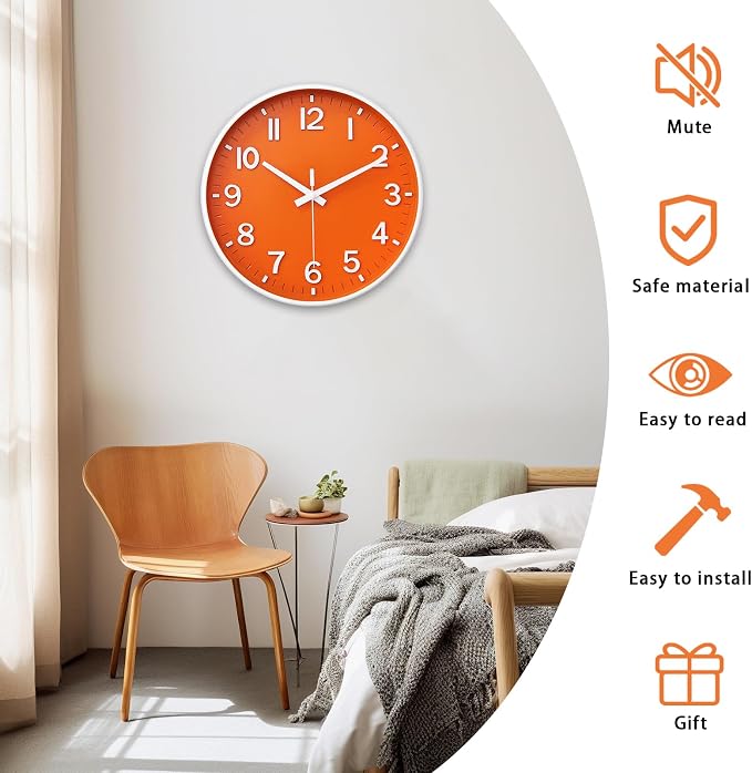HZDHCLH Wall Clocks Battery Operated, Wall Clock Orange, 14 inch Wall Clock - Image 3
