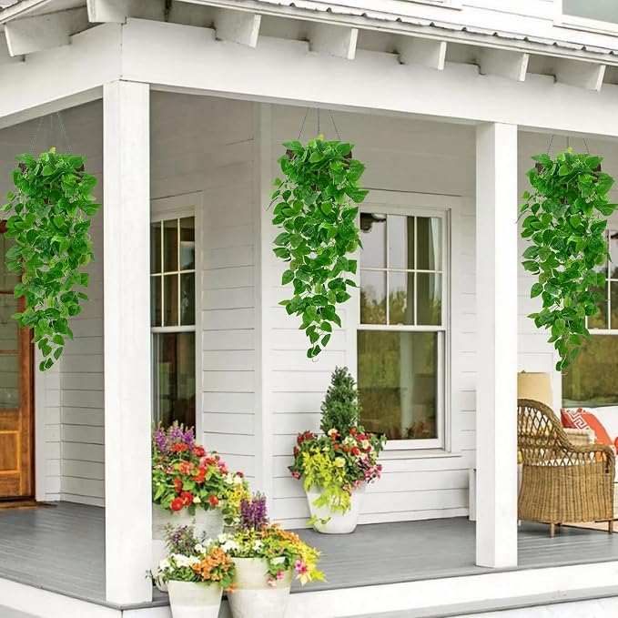 BLEUM CADE 4Pcs Fake Hanging Plants, 9 Branch Artificial Hanging Plant - Image 6