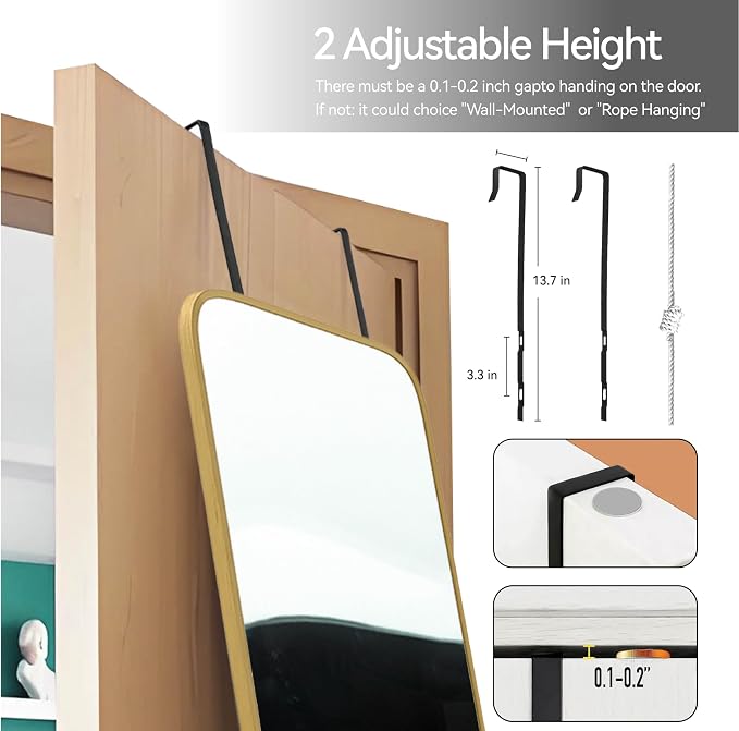 SCWF-GZ 57x16 Door Hanging Full Length Mirror, Floor Stand Wall Mounted Metal - Image 7