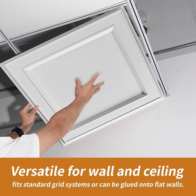 WOWSTAR 12-Pack 24"x24" Drop Ceiling Tiles, Waterproof Glue up Ceiling Panels - Image 7