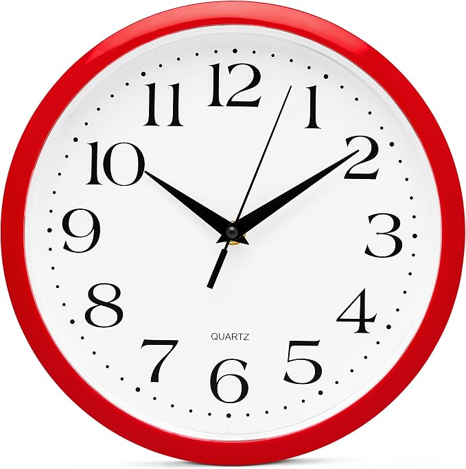 Bernhard Products Red Wall Clock Silent Non Ticking by BernhardProducts