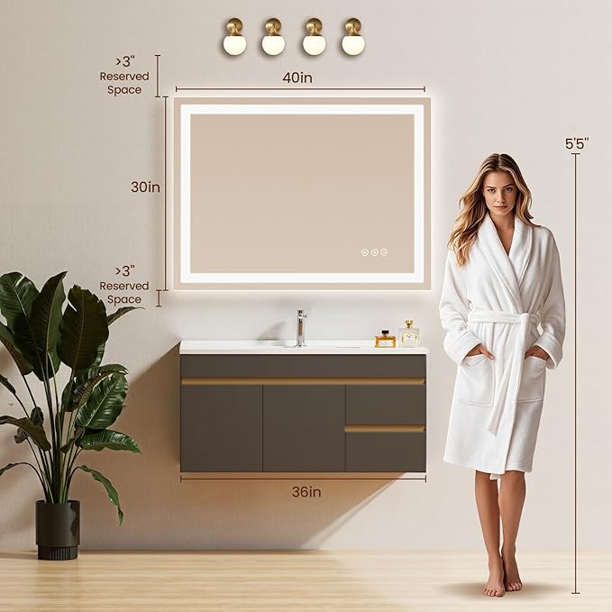 40X30 LED Bathroom Mirror with Lights, Backlit + Front Lit, Lighted Bathroom - Image 7