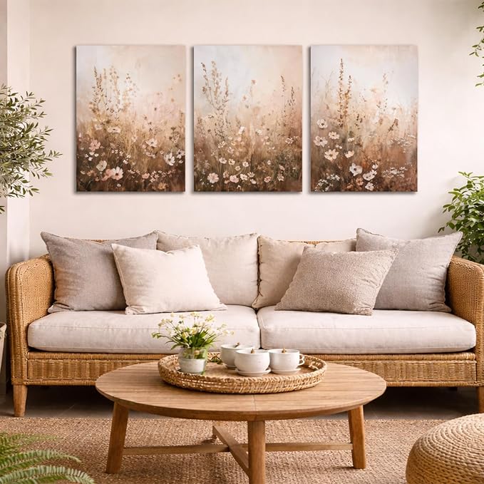 CHTEXA Wildflower Wall Art Canvas Set of 3, Rustic Neutral Botanical Prints - Image 7