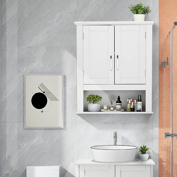 VINGLI Bathroom Wall Cabinet 21"x8.5"x25" Modern White Medicine Wall Mount - Image 2